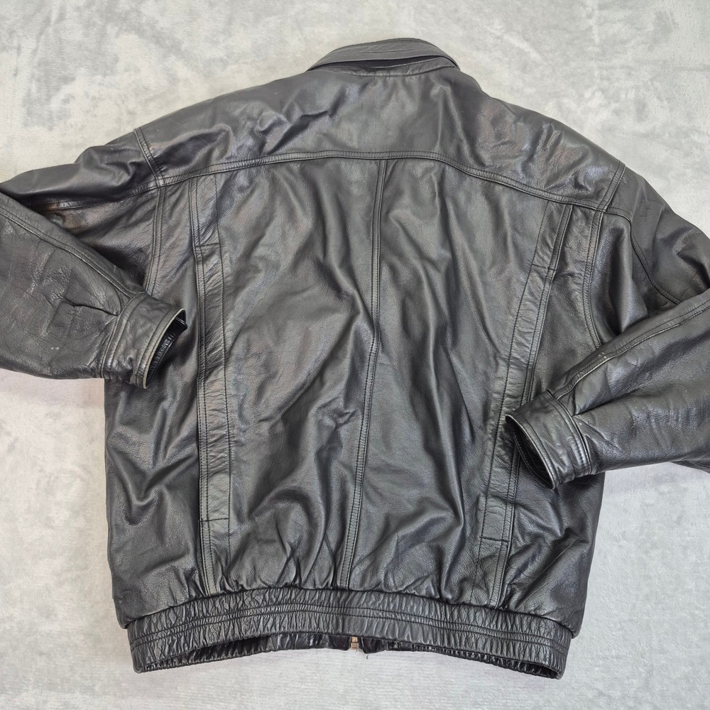 True Breed Mens Black Leather Bomber Jacket Vintage Map Lining Size M - Picture 11 of 13